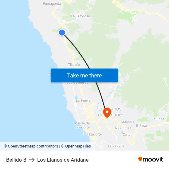 Bellido B to Los Llanos de Aridane map