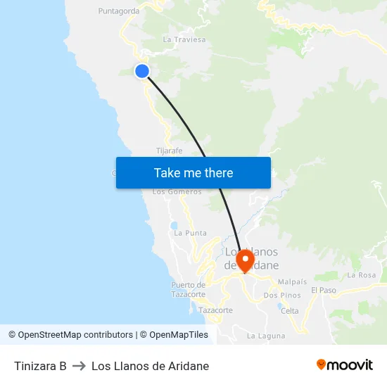 Tinizara B to Los Llanos de Aridane map