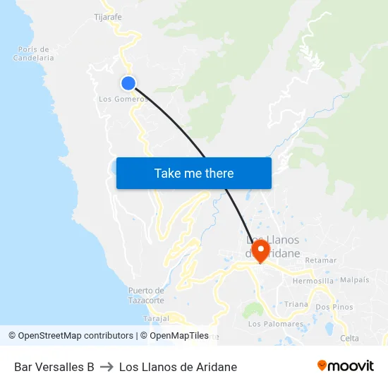 Bar Versalles B to Los Llanos de Aridane map