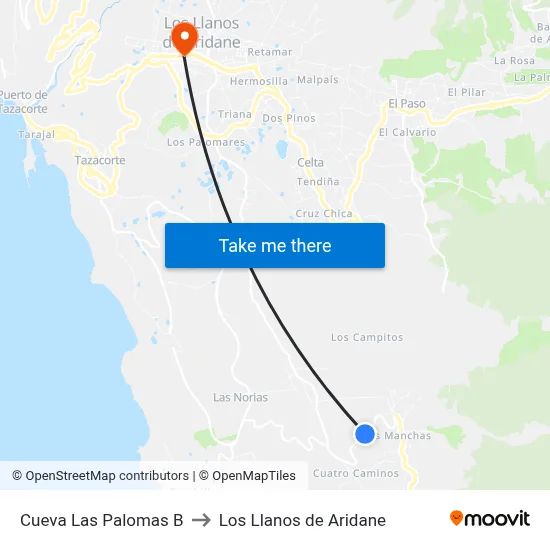 Cueva Las Palomas B to Los Llanos de Aridane map