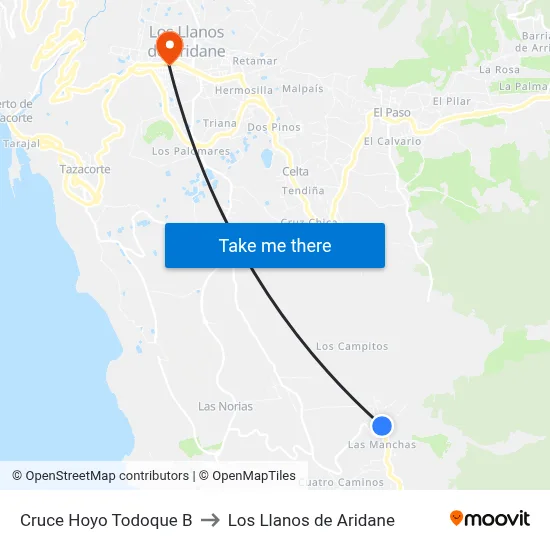 Cruce Hoyo Todoque B to Los Llanos de Aridane map