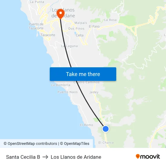 Santa Cecilia B to Los Llanos de Aridane map