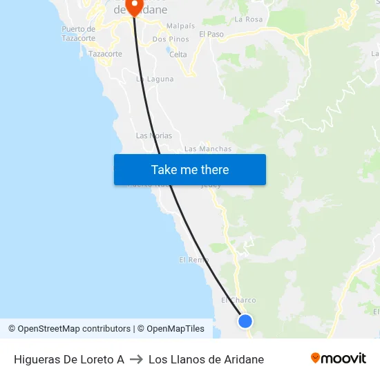 Higueras De Loreto A to Los Llanos de Aridane map