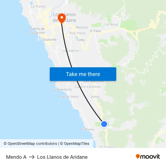 Mendo A to Los Llanos de Aridane map