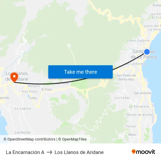 La Encarnación A to Los Llanos de Aridane map
