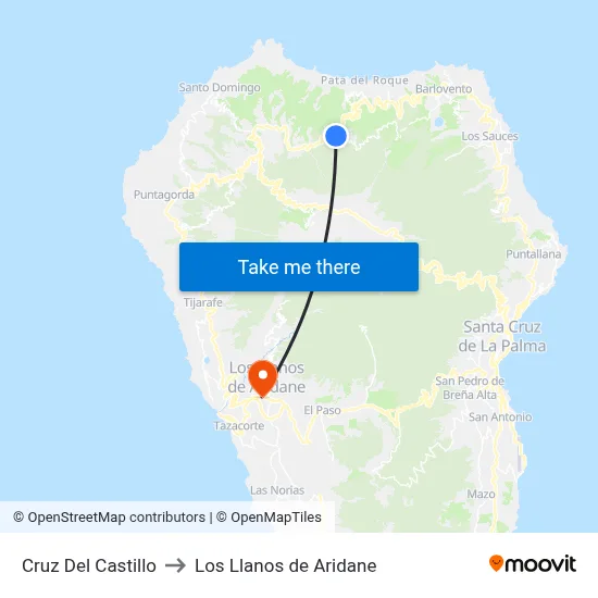 Cruz Del Castillo to Los Llanos de Aridane map