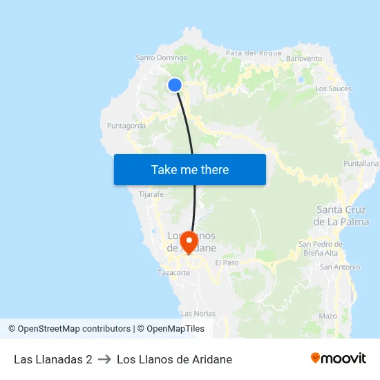 Las Llanadas 2 to Los Llanos de Aridane map