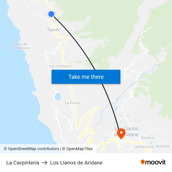 La Carpintería to Los Llanos de Aridane map