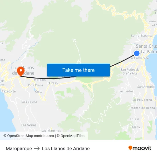Maroparque to Los Llanos de Aridane map