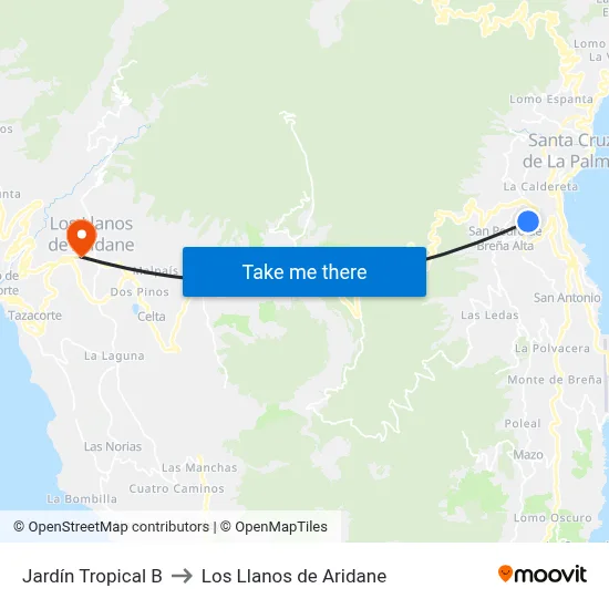 Jardín Tropical B to Los Llanos de Aridane map