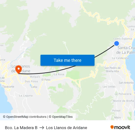 Bco. La Madera B to Los Llanos de Aridane map