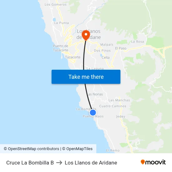 Cruce La Bombilla B to Los Llanos de Aridane map