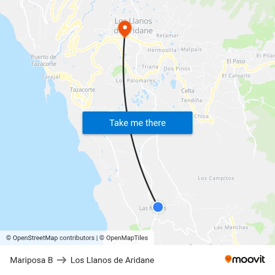 Mariposa B to Los Llanos de Aridane map