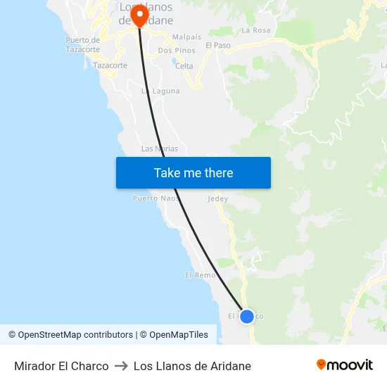 Mirador El Charco to Los Llanos de Aridane map
