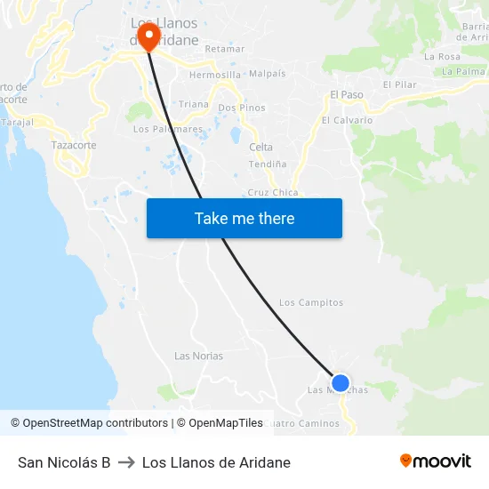 San Nicolás B to Los Llanos de Aridane map
