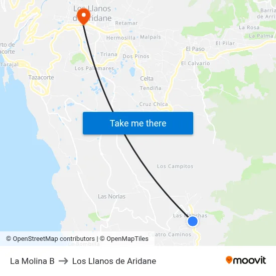 La Molina B to Los Llanos de Aridane map