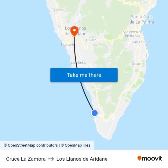 Cruce La Zamora to Los Llanos de Aridane map