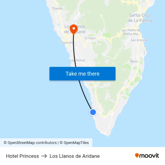 Hotel Princess to Los Llanos de Aridane map