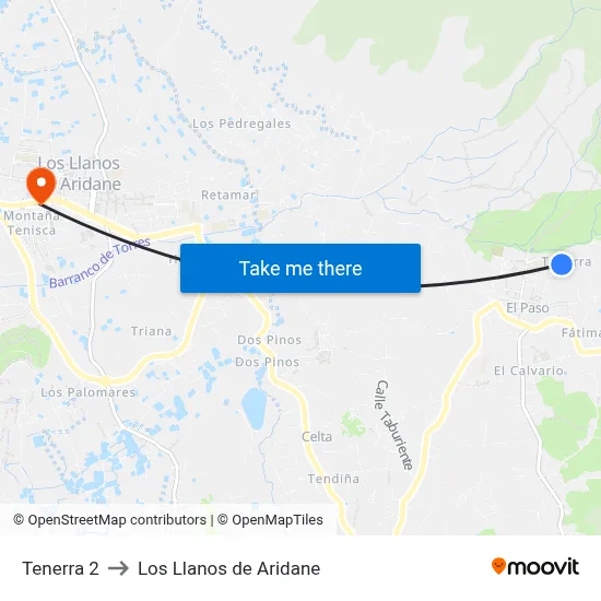 Tenerra 2 to Los Llanos de Aridane map