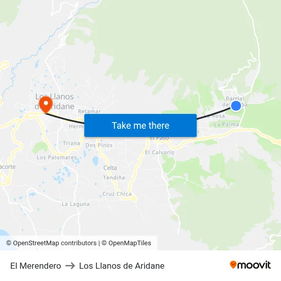 El Merendero to Los Llanos de Aridane map