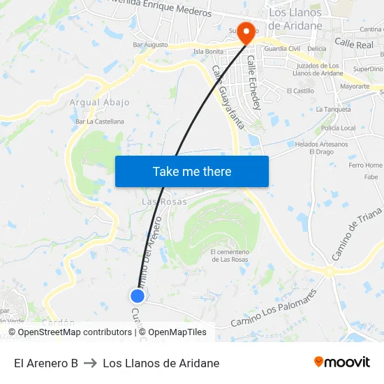 El Arenero B to Los Llanos de Aridane map