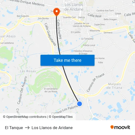 El Tanque to Los Llanos de Aridane map