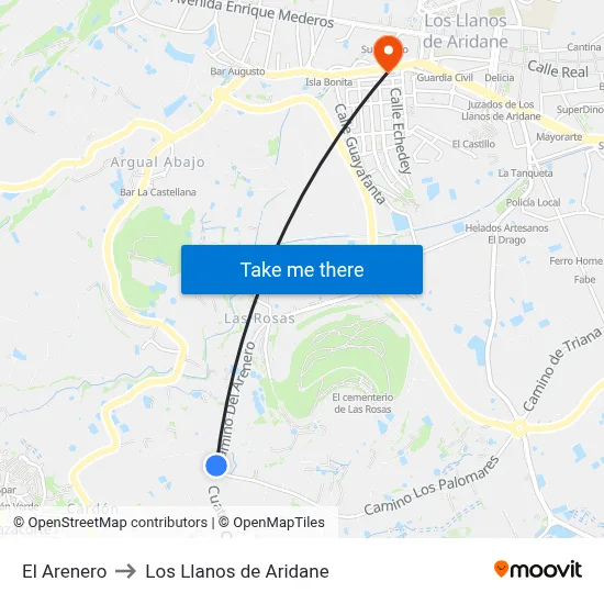 El Arenero to Los Llanos de Aridane map