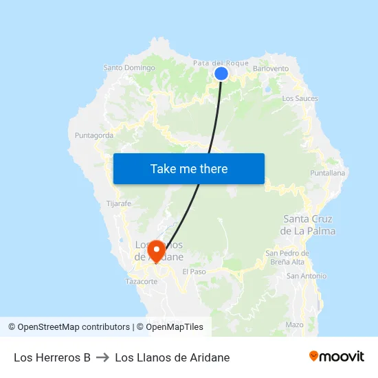 Los Herreros B to Los Llanos de Aridane map