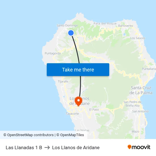 Las Llanadas 1 B to Los Llanos de Aridane map