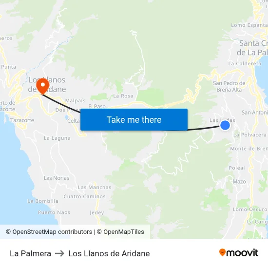La Palmera to Los Llanos de Aridane map