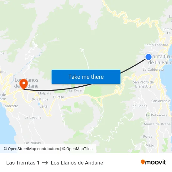 Las Tierritas 1 to Los Llanos de Aridane map