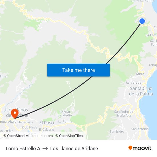 Lomo Estrello A to Los Llanos de Aridane map