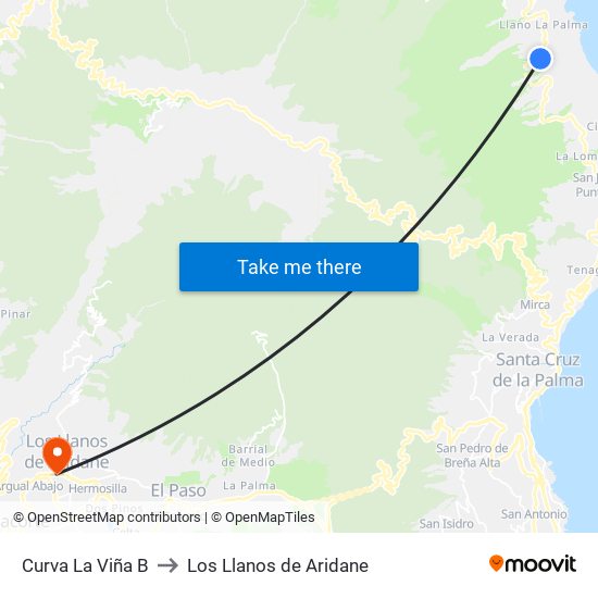 Curva La Viña B to Los Llanos de Aridane map