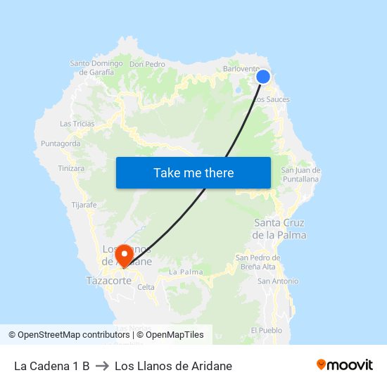 La Cadena 1 B to Los Llanos de Aridane map