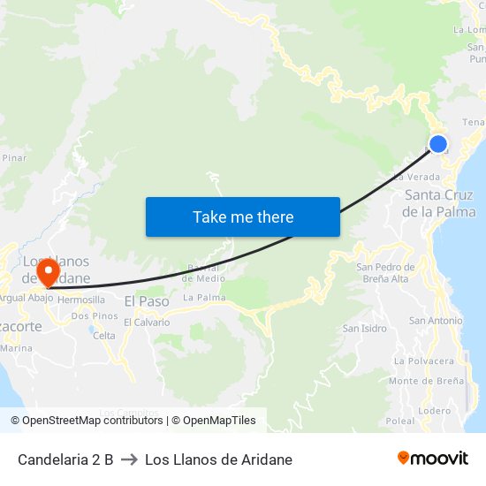 Candelaria 2 B to Los Llanos de Aridane map