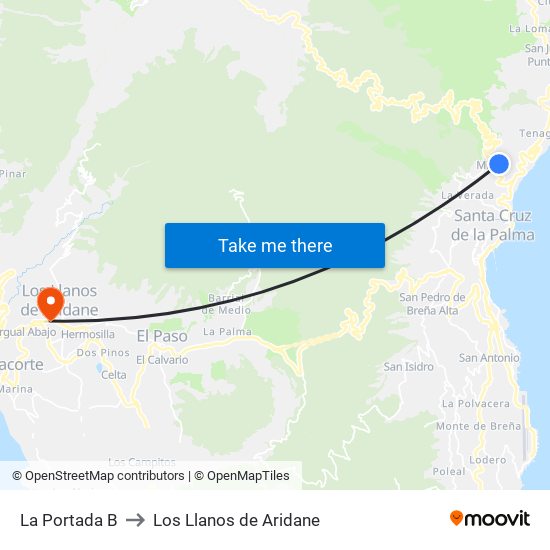 La Portada B to Los Llanos de Aridane map