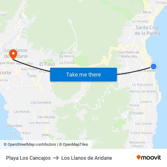 Playa Los Cancajos to Los Llanos de Aridane map