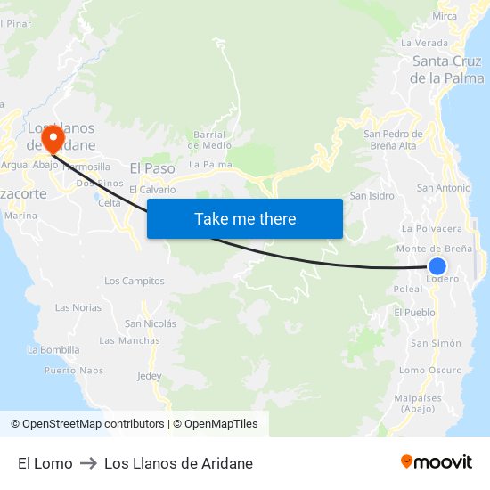 El Lomo to Los Llanos de Aridane map