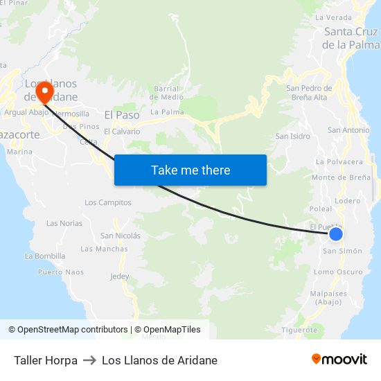 Taller Horpa to Los Llanos de Aridane map