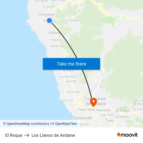 El Roque to Los Llanos de Aridane map