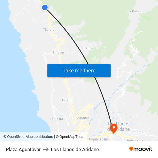 Plaza Aguatavar to Los Llanos de Aridane map