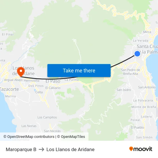 Maroparque B to Los Llanos de Aridane map