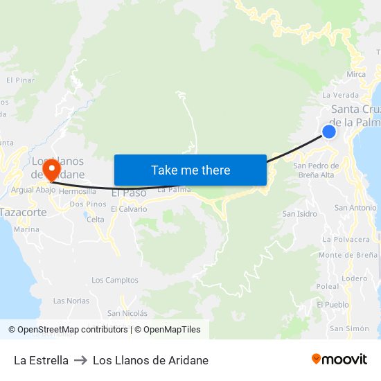 La Estrella to Los Llanos de Aridane map