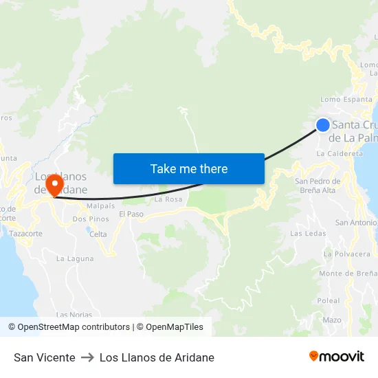 San Vicente to Los Llanos de Aridane map