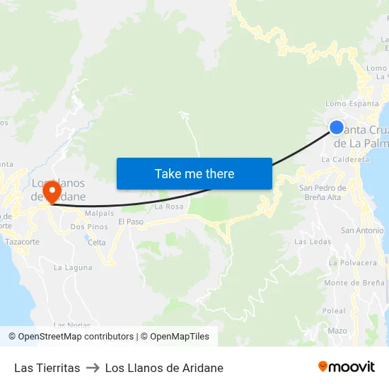Las Tierritas to Los Llanos de Aridane map
