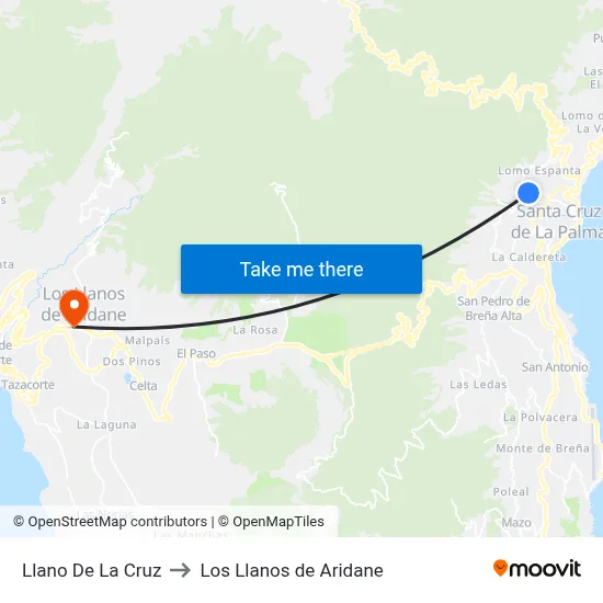 Llano De La Cruz to Los Llanos de Aridane map