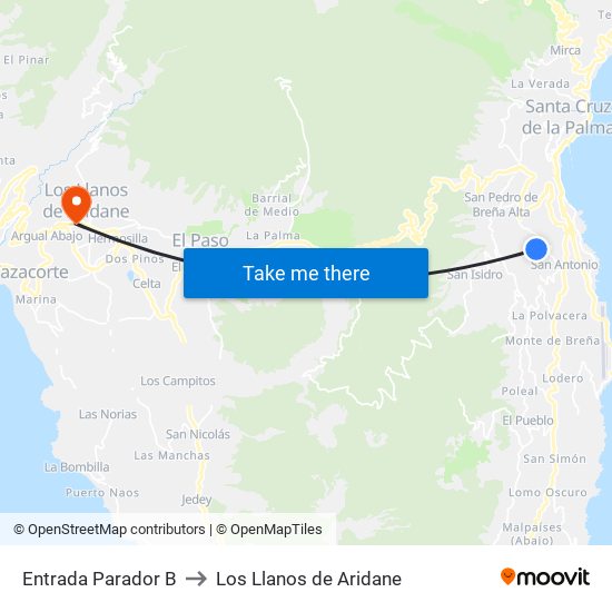 Entrada Parador B to Los Llanos de Aridane map