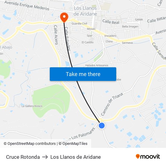 Cruce Rotonda to Los Llanos de Aridane map