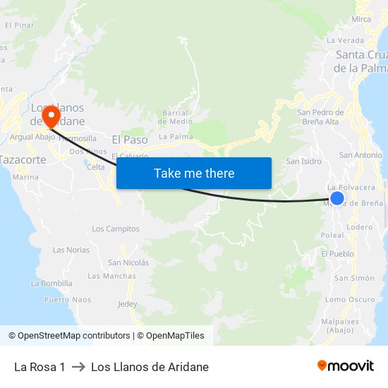 La Rosa 1 to Los Llanos de Aridane map