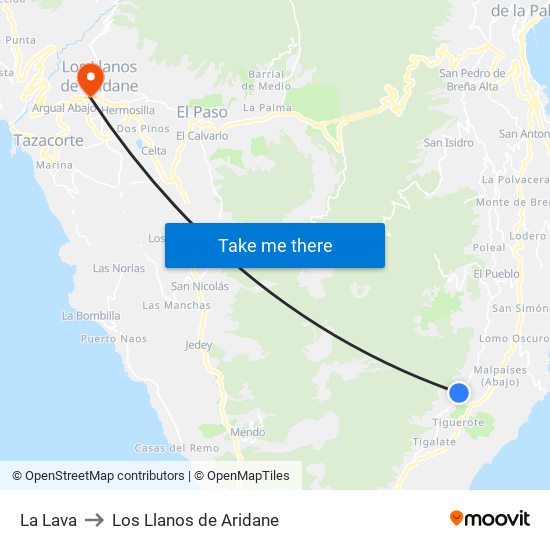 La Lava to Los Llanos de Aridane map